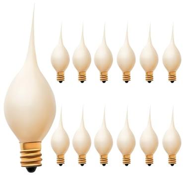 Imagem de CWI Pacote com 12 lâmpadas de vela de silicone – luz amarelo-bege quente de 5 W, base de candelabro E12 de 120 V - Lâmpadas incandescentes decorativas rústicas para lustres, ventiladores de teto