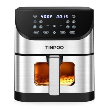Imagem de Air Fryer TINPOO 6,2 QT Sem óleo Grande Capacidade 1500W Forno Fritadeiras Saudáveis com 10 Predefinições, Janela Visual para Cozinhar, Cesta Antiaderente