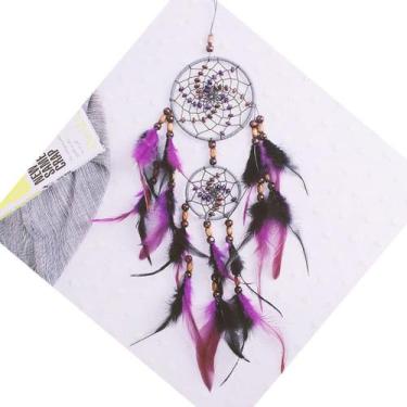 Imagem de Apanhador de sonhos roxo com contas de madeira sonho indiano artesanal