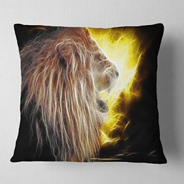 Imagem de Designart Leão com fogo, manta de animal para sala de estar, sofá, enchimento de alta qualidade + capa de almofada impressa em ambos os lados 40,64 cm x 40,64 cm