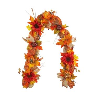 Imagem de Lilihuimaoyi Guirlanda de folhas de bordo de outono para pendurar na porta da frente, trepadeira artificial de 71 polegadas para janela, escada, festivais de