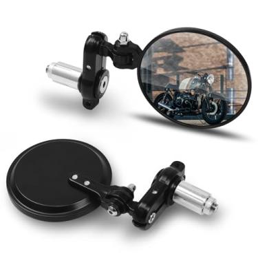 Imagem de DKMOTORK 001-B Cafe Racer Espelhos Dobráveis Motocicleta Bar End Retrovisor Lateral Preto para Guidão de 7/8" Compatível com Street Bikes Sports Scooter Chopper Cruiser
