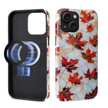 Imagem de Capa para iPhone 15 Plus [compatível com MagSafe], silicone macio brilhante + capa protetora 2 em 1 de policarbonato rígido antiarranhões à prova de choque para mulheres e homens - vitral bordo folhas