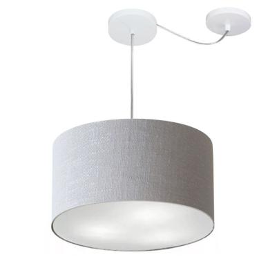 Imagem de Lustre Pendente Cilíndrico Com Desvio De Centro Md-4256 Cúpula Em Tecido 40x21cm Rustico Cinza - Bivolt