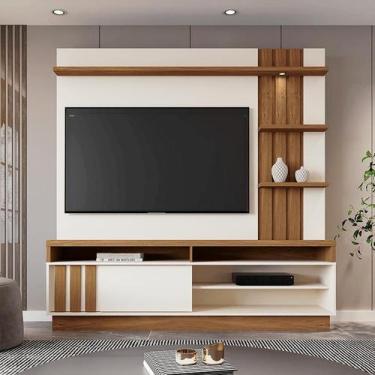 Imagem de Home Mariana 1,80m TV 55" Painel Ripado Nichos e LED - Off White / Ame