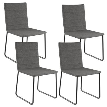 Imagem de Kit 04 Cadeiras Decorativa Estofada Para Sala De Jantar Preto Maya L02 Linho Cinza Escuro - Lyam Decor