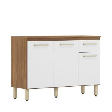 Imagem de Balcão de Cozinha Dama 3 Portas e 1 Gaveta Amêndola/Branco com Tampo MDP - Demóbile