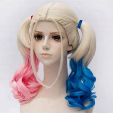 Imagem de Peruca Arlequina Comics Harley Quinn Cosplay Harlequina