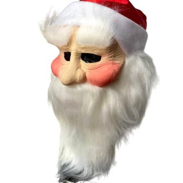 Imagem de Mascara Papai Noel Realista Com Barba Cabelo Gorro Natal