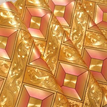 Imagem de ESSMOKO Papel de parede folha dourada diamante treliça alta reflexiva impermeável papel de parede não autoadesivo para bar adesivos de teto ouro rosa 53 * 950 cm