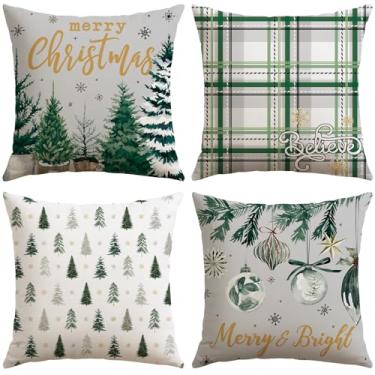 Imagem de OTOSTAR Capas de almofada de Natal 40,6 x 40,6 cm, conjunto de 4, Merry & Bright Christmas Tree Ball Farmhouse Capas de almofada cinza decorativas de inverno para sofá-cama e sofá