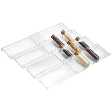 Imagem de BENECREAT 8 organizadores de temperos de plástico para gavetas, 4,6 × 11 × 1,2,5 cm, organizador de gaveta de especiarias de plástico transparente para gaveta de cozinha, armazenamento de bancada