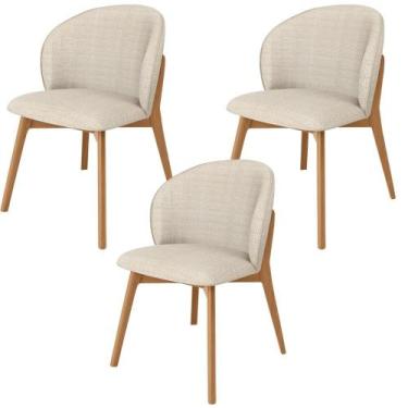 Imagem de Kit 03 Cadeiras de Jantar e Estar Living Estofada Mia L02 Linho Palha 