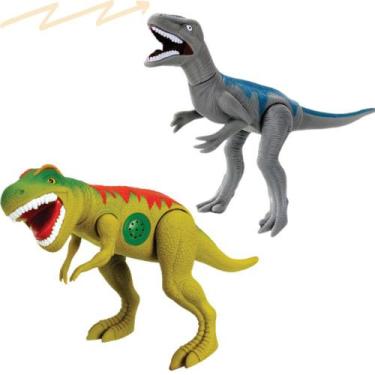 Imagem de Kit 2 dinossauros velociraptor + tiranossauro rex c/som - Adijomar Bri