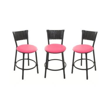 Imagem de KIT 3 Banquetas Baixa Encapada Junco PRETO Bar Bistro Cozinha - ESPAÇO