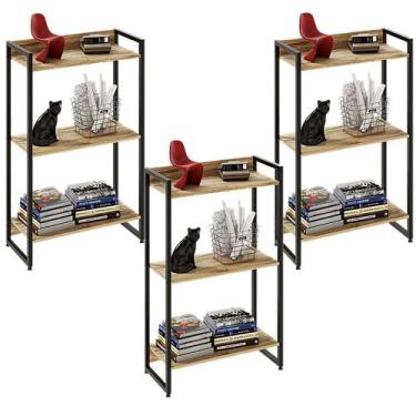 Imagem de Kit 3 Estantes Multiuso Escritório Industrial 3 Prateleiras Areta 104x