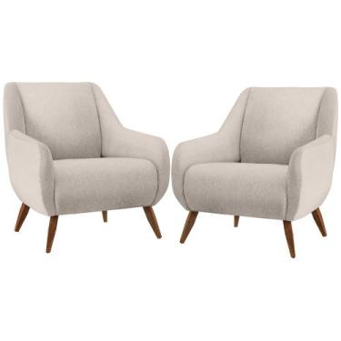 Imagem de Kit 02 Poltronas Decorativa Fixa Pés de Madeira Paloma D02 Linho Cru C
