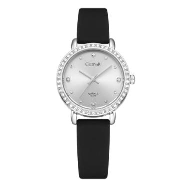 Imagem de Relógio feminino feminino de quartzo de cristal com moldura de strass, mostrador analógico, pulseira de silicone, à prova d'água, relógio de pulso para enfermeiras, G709 - preto prateado, Casual