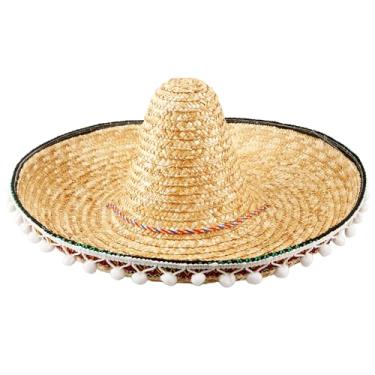 Imagem de Swakuta Chapéu sombrero mexicano gigante de palha multicolorido chapéu sombrero grande cinco de maio faixa de cabeça para fantasia mexicana (conjunto bege-1)