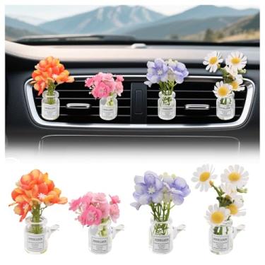 Imagem de Pacote com 4 clipes de ventilação de carro, margaridas e trompete flores clipes de ventilação de ar acessórios de carro para decorações de carros, clipe universal de carros para ventilações