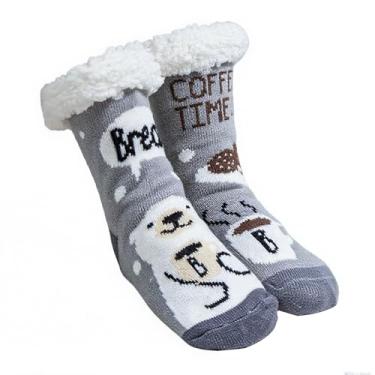 Imagem de Gealaek Meias femininas de inverno, grossas, felpudas, quentes, aconchegantes, macias, forradas com lã de ovelha, antiderrapante, com pegas, Urso polar, 6-10