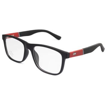 Imagem de Oculos Masculino Para Grau Armação Retangular Moderno (Preto/Vermelho)