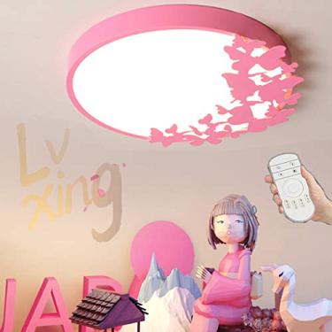 Imagem de Luminária de teto LED rosa redonda, luminária de teto moderna, iluminação de teto em metal e acrílico, criativa, regulável com controle remoto, para crianças, meninos, sala de estar, quarto,