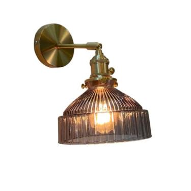 Imagem de Arandela de vidro vintage, luminária de parede ajustável industrial, luminária de parede de latão para quarto, sala de estar, base E27 (cinza)
