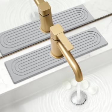 Imagem de Tapete de torneira de pedra para pia de banheiro, diatomita, secagem rápida, protetores de torneira, bandeja de secagem de pedra absorvente de água, pia de cozinha, protetor contra respingos, coletor