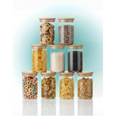 Imagem de Jogo de Potes de Vidro Herméticos 9 Unidades 550ml com Tampa de Bambu para Mantimentos Biscoito Conservas Ideal para Armazenamento de Alimentos