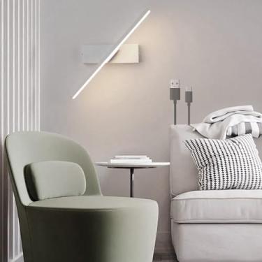 Imagem de Luminária de parede giratória LED com controle de toque regulável, luz de parede operada por bateria, arandela recarregável USB, luminária de parede interna de metal para iluminação noturna