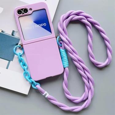 Imagem de Capa para Galaxy Z Flip6 com alça transversal, fina, fofa, sólida, protetora (para Galaxy Z Flip6/roxa)