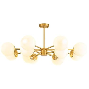 Imagem de Lustre de vidro leitoso moderno de meados do século, semi-embutido, Sputnik, luz de teto, dourado, preto, estilo fazenda, rústico, pendente, para sala de estar, quarto, mesa de jantar, ilha