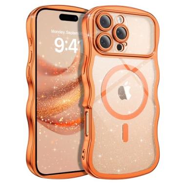 Imagem de BENTOBEN Capa para iPhone 16 Pro Max com glitter transparente [compatível com MagSafe] Capa para celular fofa encaracolada ondulada antiderrapante magnética rígida para mulheres homens meninas meninos