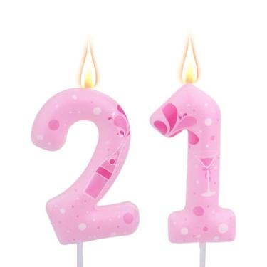 Imagem de Velas Tema Champanhe Rosa Aniversário 21 Anos, Topo Bolo Fofo Números Feliz Aniversário para Mulheres e Meninas Lembrancinhas e Itens Decoração para Festa 21 Anos