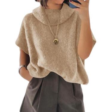 Imagem de Suéter poncho Cicy Bell feminino de gola alta de tamanho grande, asa d