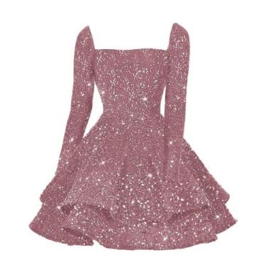 Imagem de Vestido de boas-vindas YOFF Glitter Sequin A-line Dusty Rose 16
