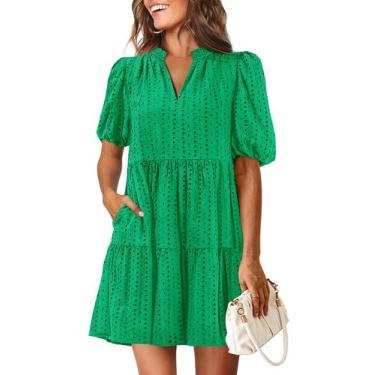 Imagem de Vestido KIRUNDO Eyelet Summer para mulheres com decote em V Shift Gree