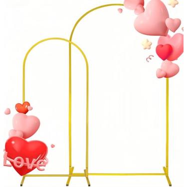 Imagem de Conjunto de 2 suportes de arco de metal dourado (2 pés + 1,8 m) moldura de arco de casamento para festa de aniversário, chá de bebê, decoração de formatura, moldura de arco de balão para eventos e