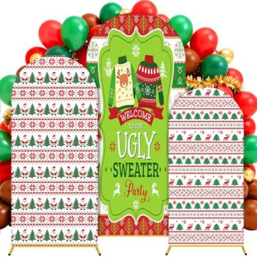 Imagem de Tingjoo Conjunto de 3 peças de capa de fundo de arco feio suéter feio 1,5 m 1,8 m suéter feio decorações de festa de aniversário capa de arco de poliéster para fotos, cosplay, casamento, chá de bebê