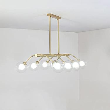 Imagem de YQSLQZZ Luminária pendente acima da mesa de jantar, lustre Sputnik dourado moderno, luzes de teto penduradas em latão vintage para sala de jantar, base G9, altura ajustável
