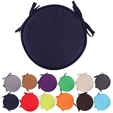Imagem de Almofadas coloridas para cadeiras internas/externas Almofadas de assento redondas Jardim Pátio Almofadas para casa - Diâmetro 30 cm/38 cm, Capa de almofada para móveis de pátio (Marinha, 30cm)