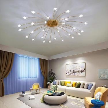 Imagem de Luminária pendente de teto led estrelada, lustre de vidro para sala de estar, quarto, montagem embutida, luminária pendente de ouro, gypsophila, decoração de sala de jantar, corredor, cozinh