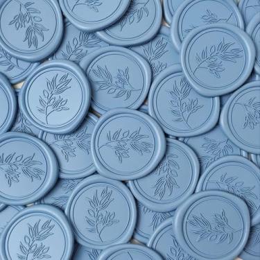 Imagem de Pilloze 50 peças de adesivos autoadesivos de cera azul empoeirado - Selo de cera perfeito para convite de casamento ou envelope Boa adesão e fácil de usar, acessórios de convite de casamento