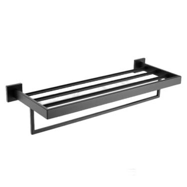 Imagem de Acessórios de banheiro preto fosco toalheiro suporte de papel suporte de escova de vaso sanitário prateleira de parede de vidro suporte de escova de dentes, suporte de papel (prateleira de cordela)