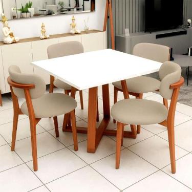 Imagem de Mesa de Jantar 90cm Quadrada com 4 Cadeiras Base em Madeira Natural - 