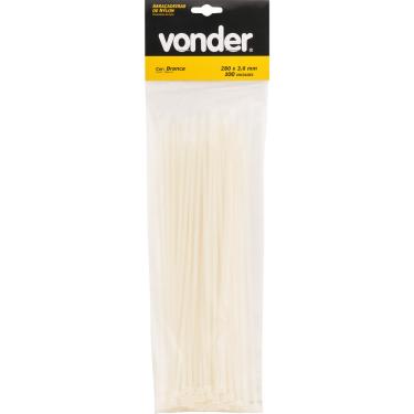 Imagem de Abraçadeira de nylon 200x2,5mm branca com 100 peças - Vonder