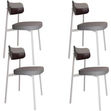 Imagem de Kit 04 Cadeiras Estofada Para Sala de Jantar Astrid Branco C01 Linho Cinza Courino Café - Lyam Decor