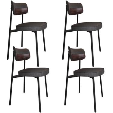 Imagem de Kit 04 Cadeiras Estofada Para Sala de Jantar Astrid Preto C01 Linho Preto Courino Café - Lyam Decor