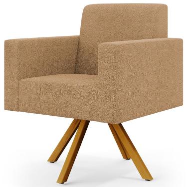 Imagem de Poltrona Decorativa Giratória Base de Madeira Helô L02 Bouclê Mostarda - Lyam Decor